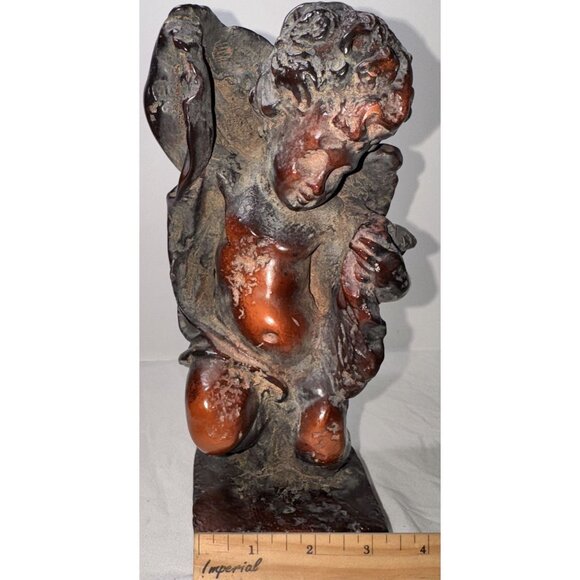 Antique Burl Wood Handcarved Cherub Sculpture - Picture 6 of 8